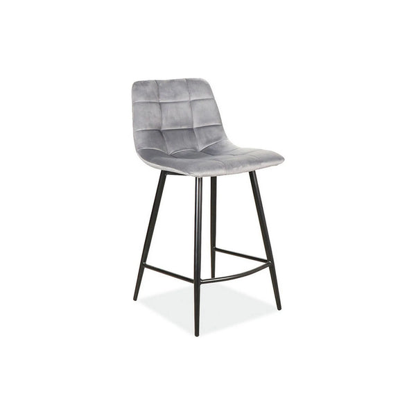 Scaun bar MILA H-2, gri/negru, stofa catifelata/metal, 43x38x87 cm