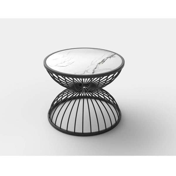 Masuta cafea KIM, alb cu efect de marmura/negru, 50x50x40 cm