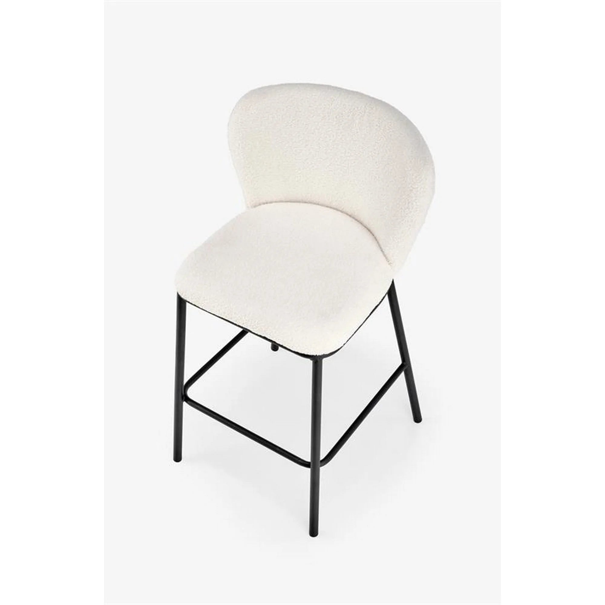Scaun bar H119, crem/negru, stofa buclata/otel, 54x53x92 cm