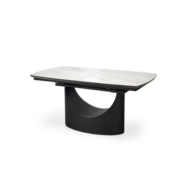 Masa extensibila OSMAN, alb efect marmura/negru, ceramica/metal, 160/220x90x77 cm
