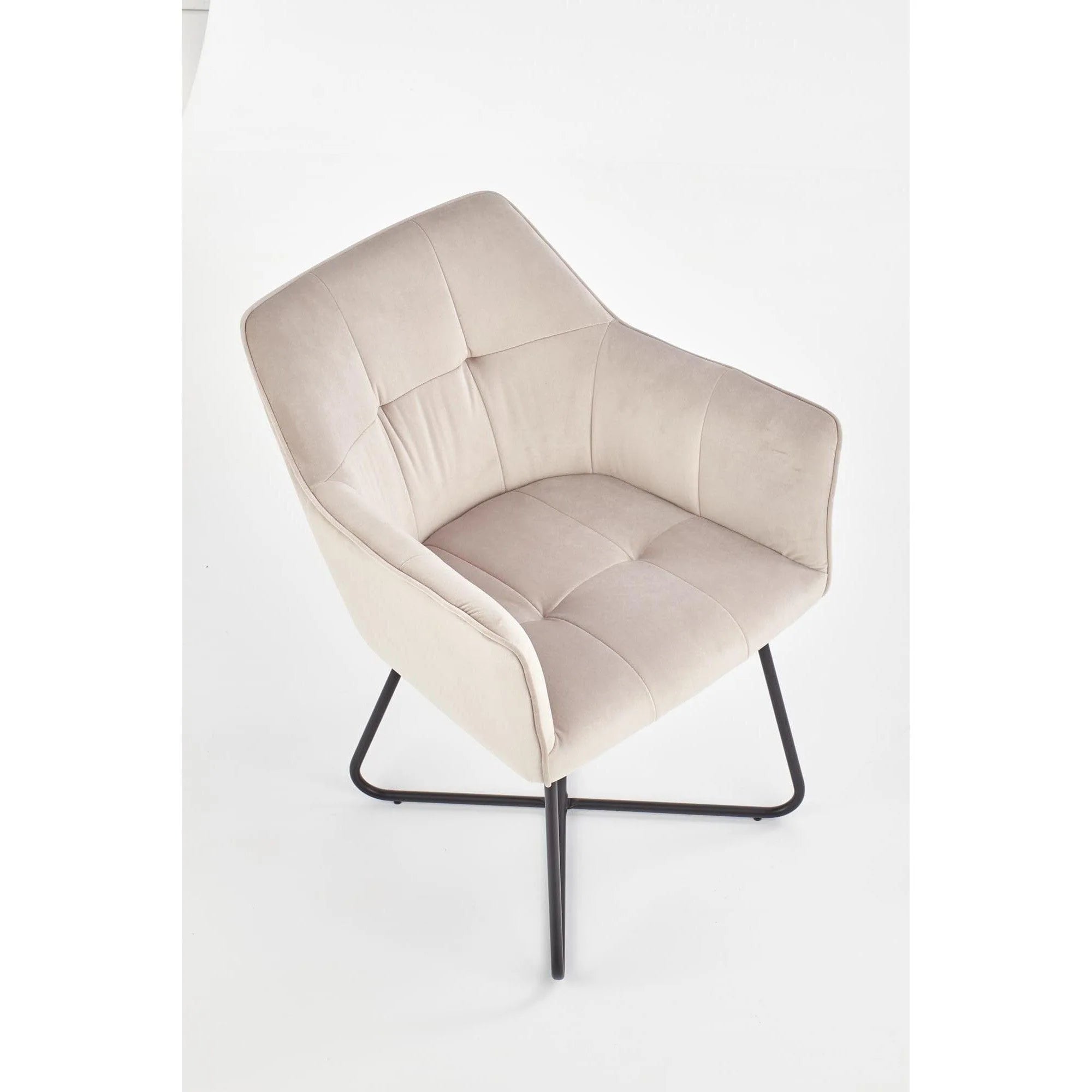 Scaun tapitat K377, bej/negru, stofa catifelata/metal, 60x62x81 cm