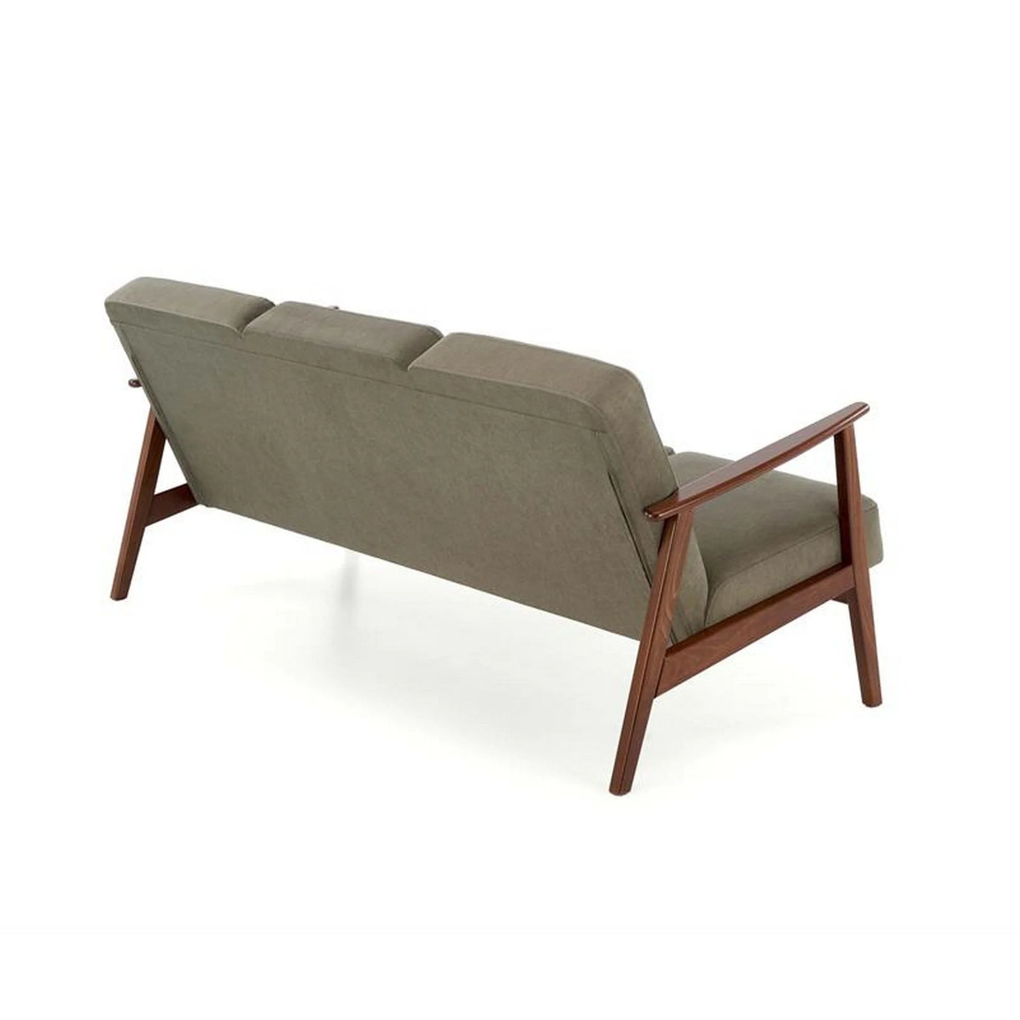 Canapea MILANO 3S, verde olive/nuc, stofa clasica/lemn, 175x77x77 cm