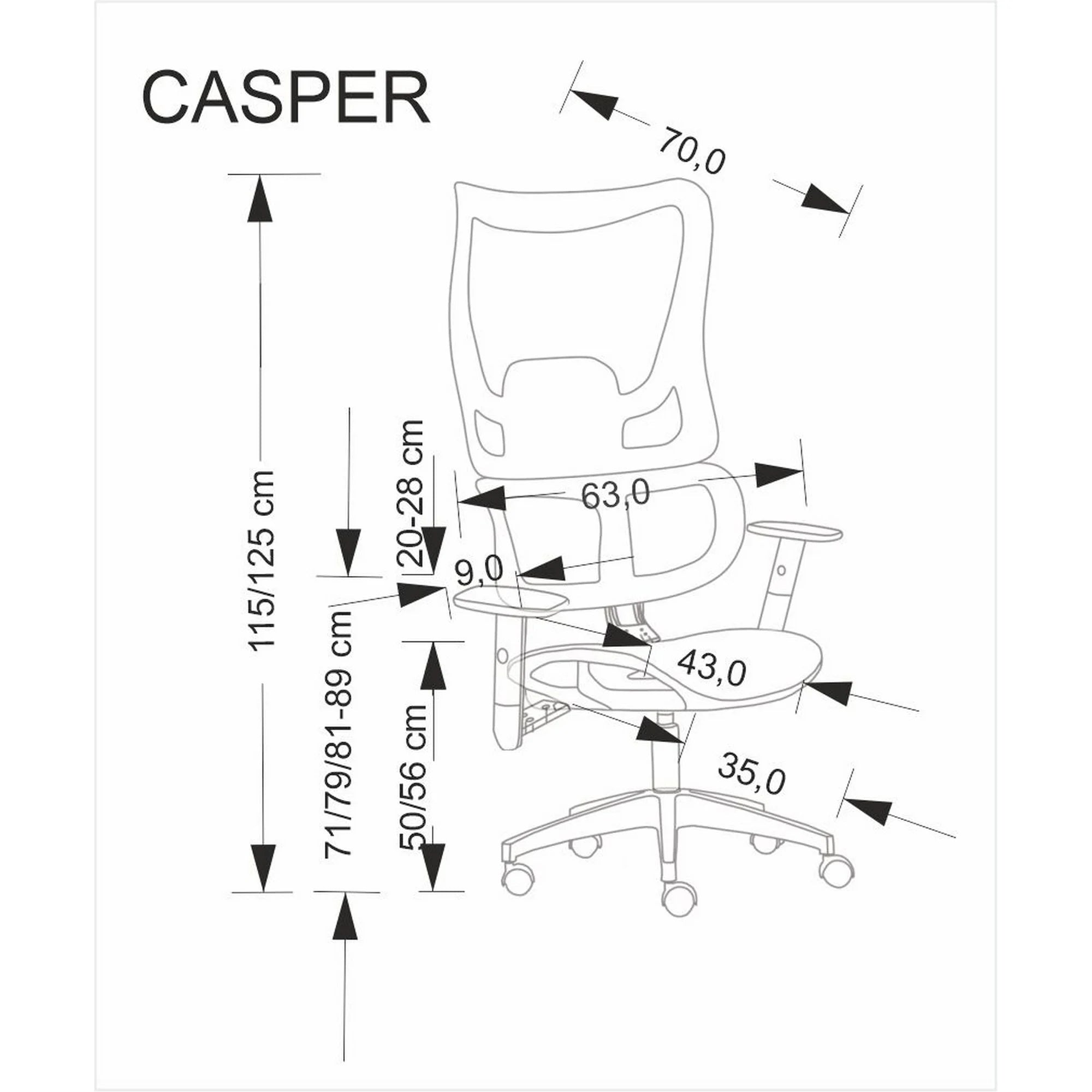 Scaun birou CASPER, negru/crom, plasa/polipropilena, 63x70x115/125 cm