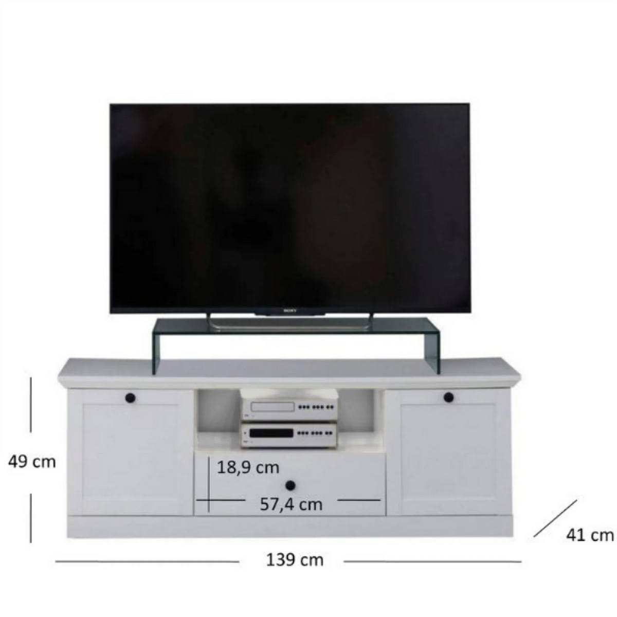 Comoda TV BRANDSON, alb, PAL laminat, 139x41x49 cm