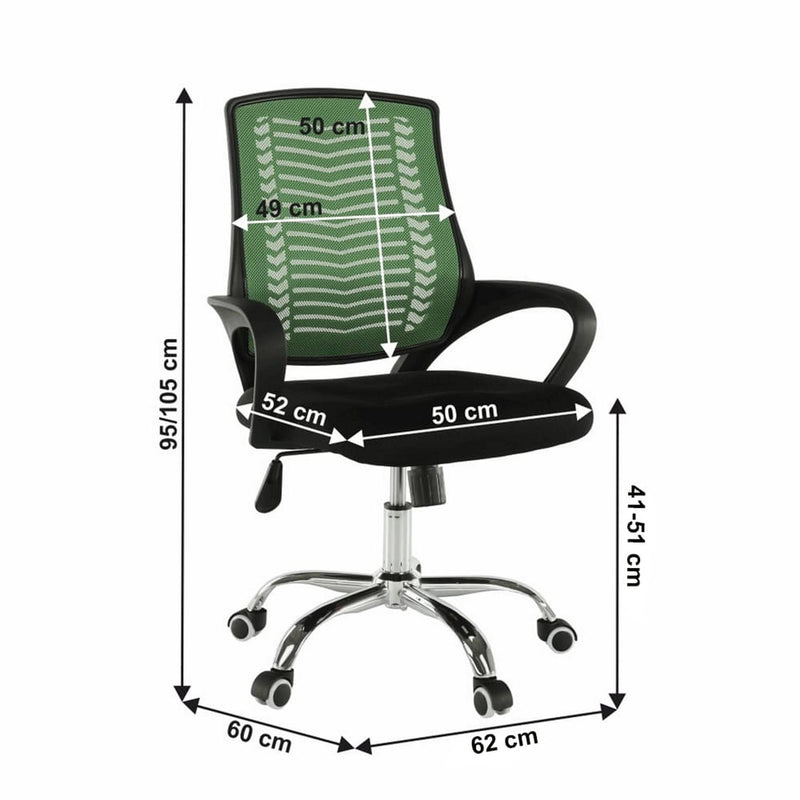 Scaun de birou IMELA TYP 2, verde/negru/crom, stofa/plasa/metal, 62x60x95/106 cm