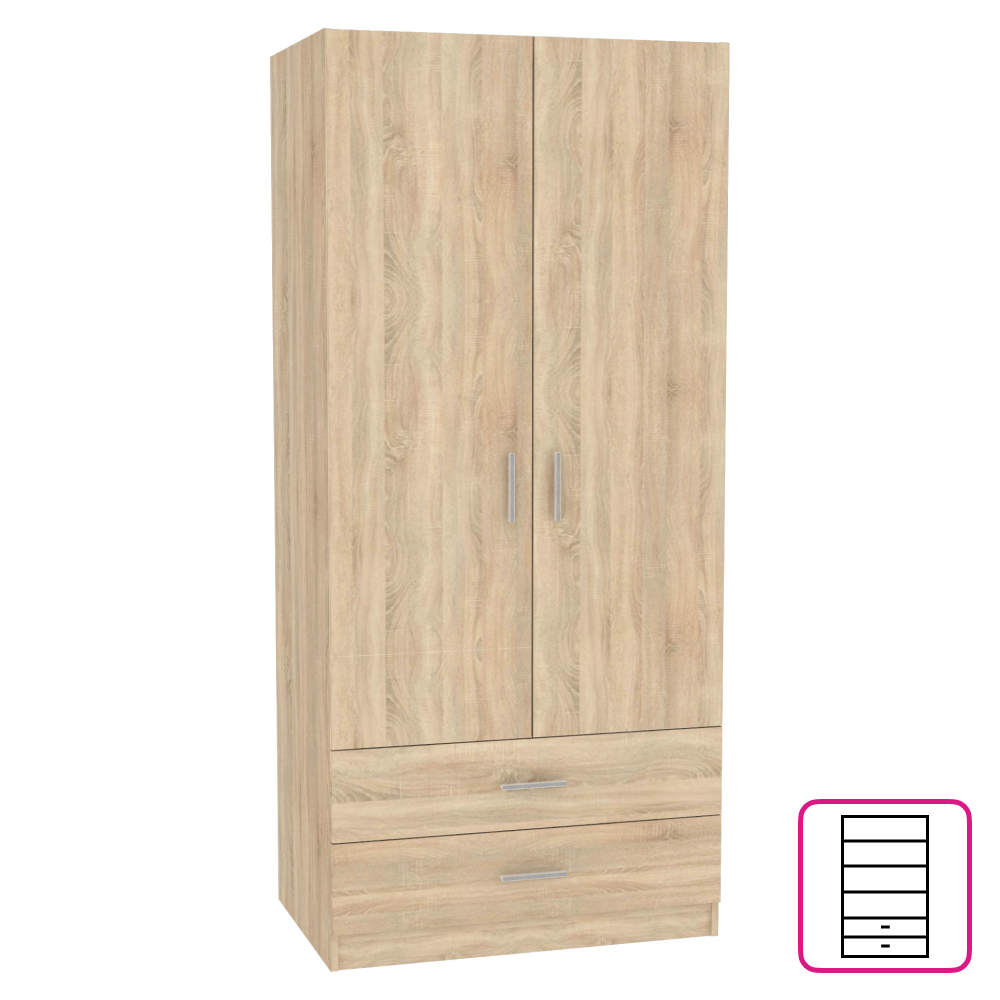 DULAP INVITA Tip 5, stejar sonoma, PAL melaminat, cu 2 usi si 2 sertare, 90x60x200 cm