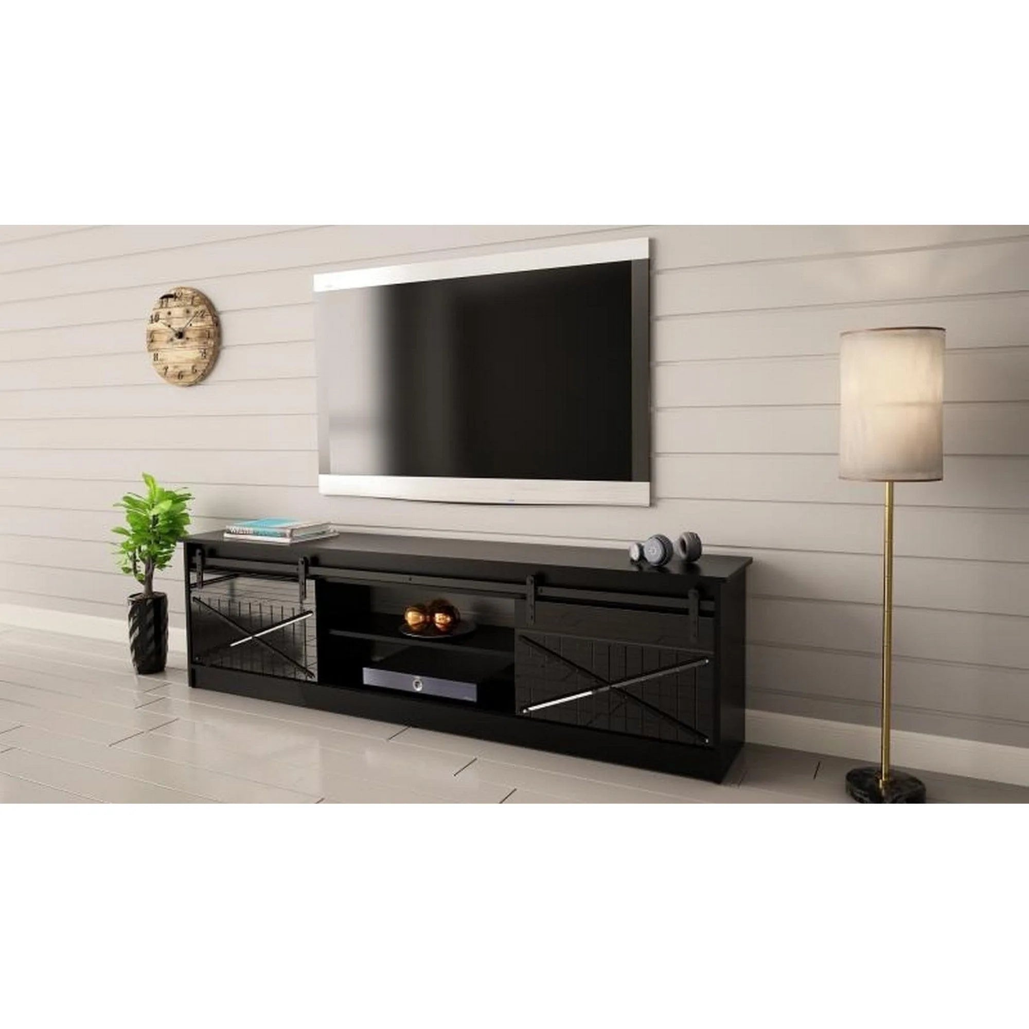 Comoda TV GRANERO, negru, PAL laminat, 200x35x57 cm