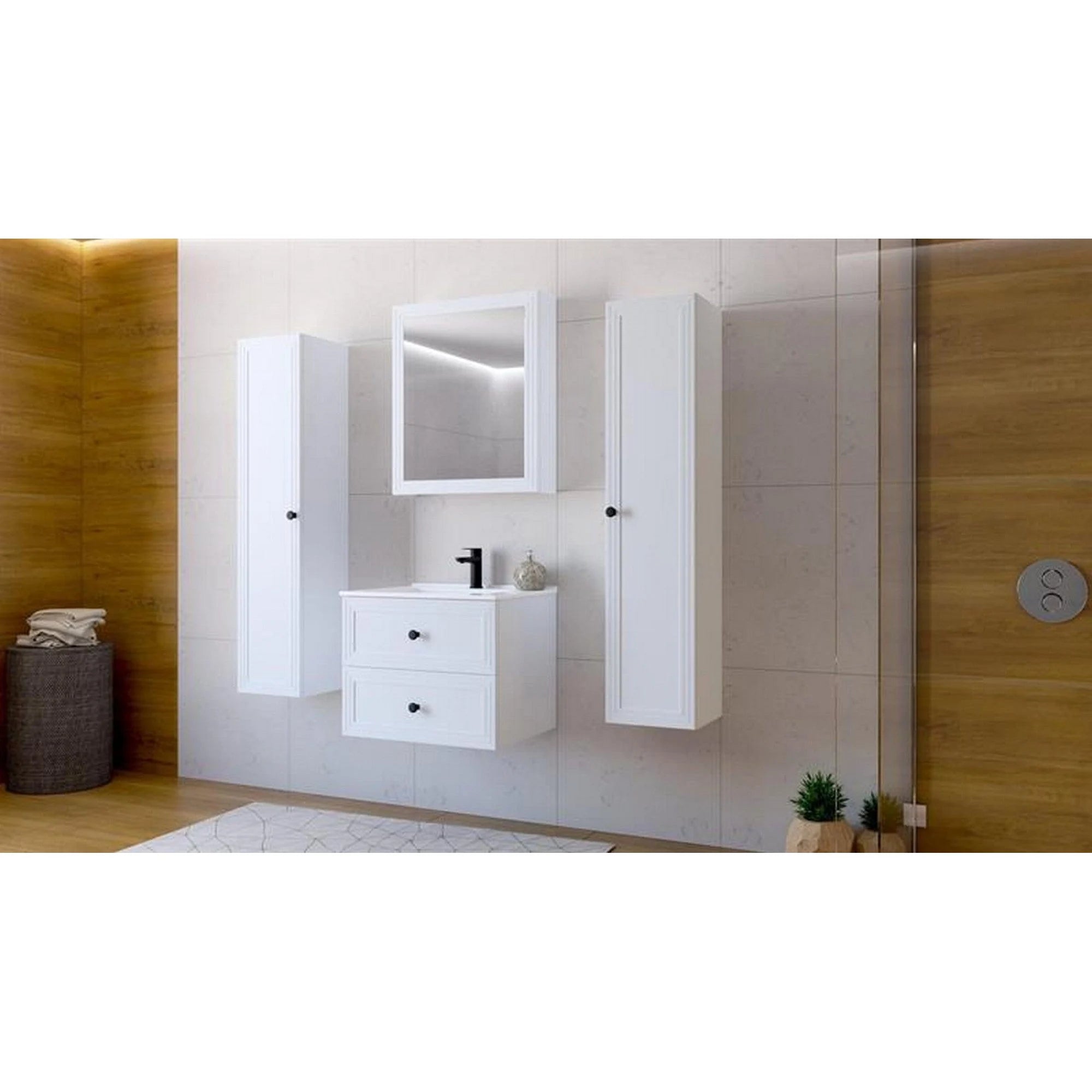 Dulap baie TORETO, alb mat, PAL laminat, cu o usa, 32x32x135 cm