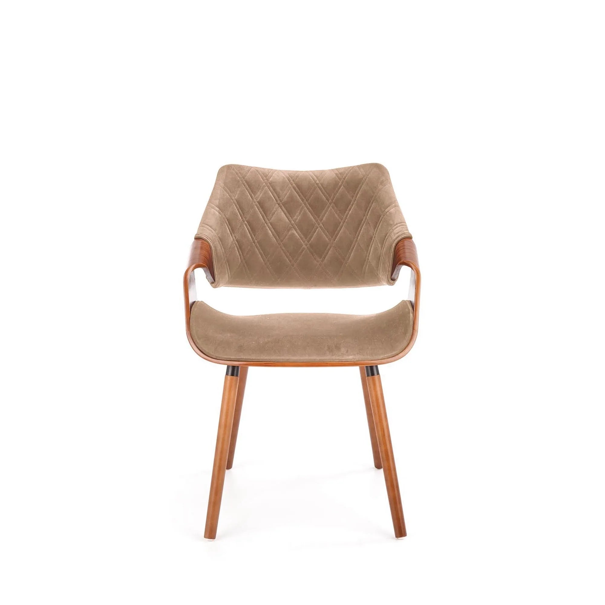 Scaun tapitat K396, bej/nuc, stofa catifelata/placaj, 56x55x77 cm