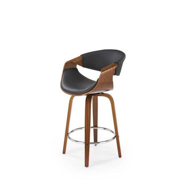 Scaun bar H123, negru/nuc, piele ecologica/lemn, 55x51x91 cm