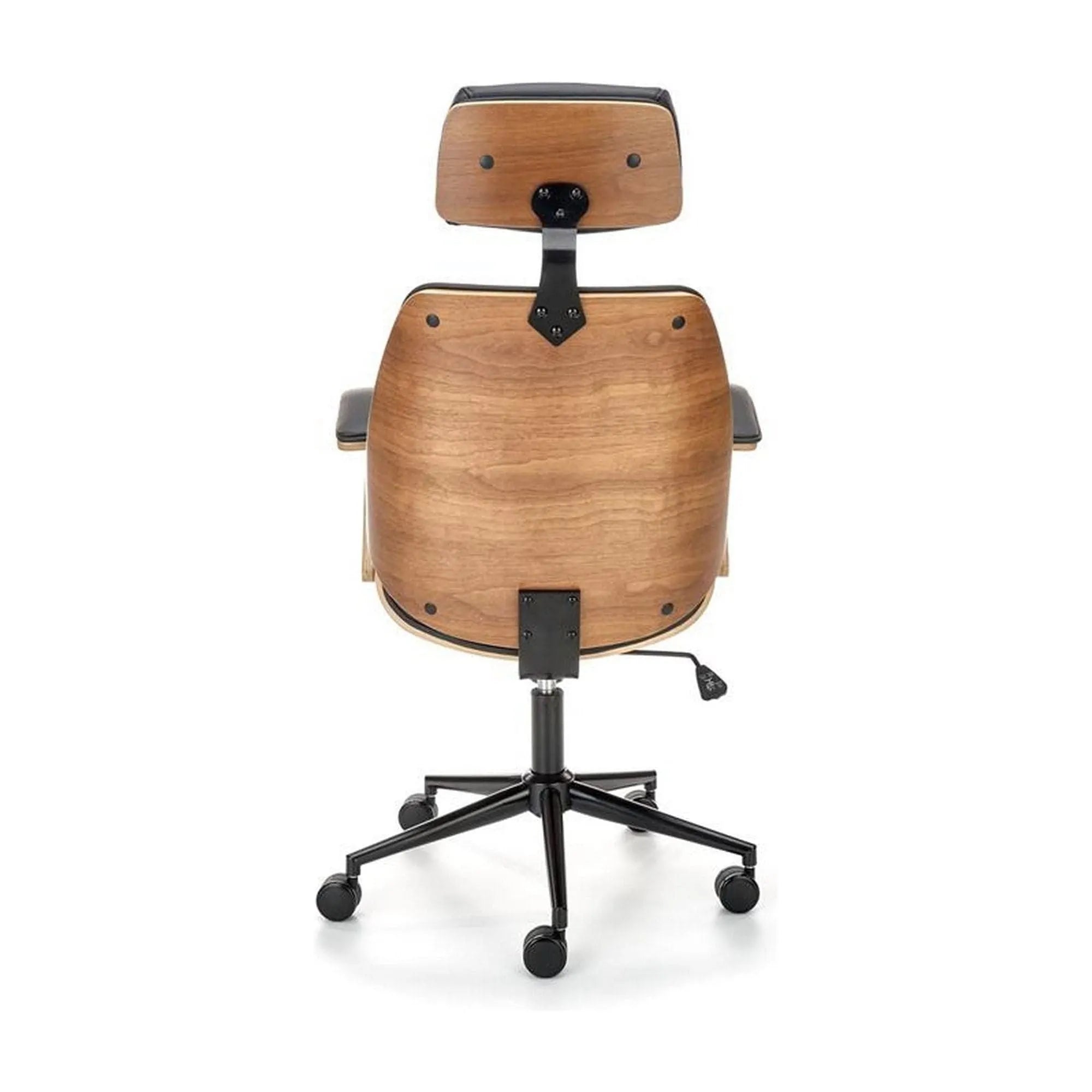 Scaun de birou IGNAZIO, negru/nuc, piele ecologica/placaj indoit/metal, 62x70x119/129 cm