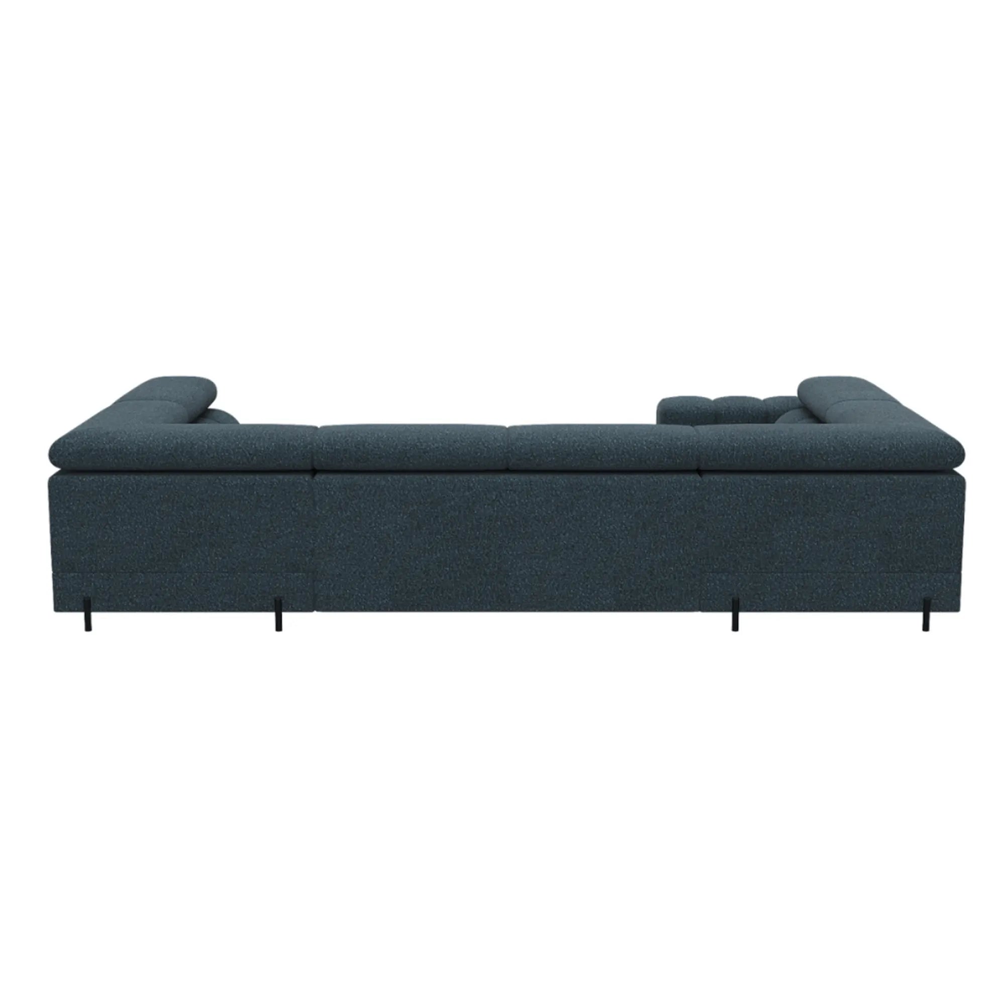 Coltar extensibil FECTORY, sezlong stanga, stofa clasica albastru inchis - Jaffray 40, cu tetiere reglabile si spatiu depozitare, 346x205x93 cm