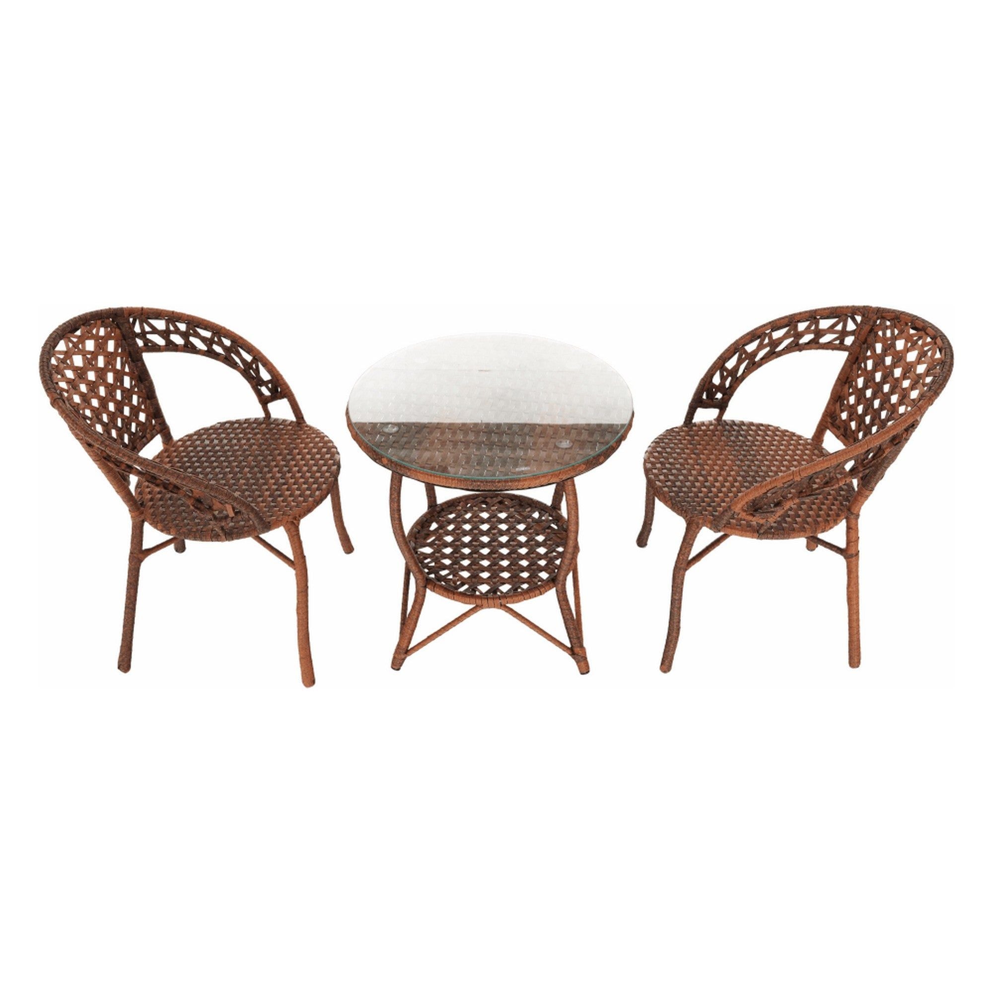 Set gradina JARUB, maro, ratan artificial/sticla securizata/metal, cu masuta si 2 scaune
