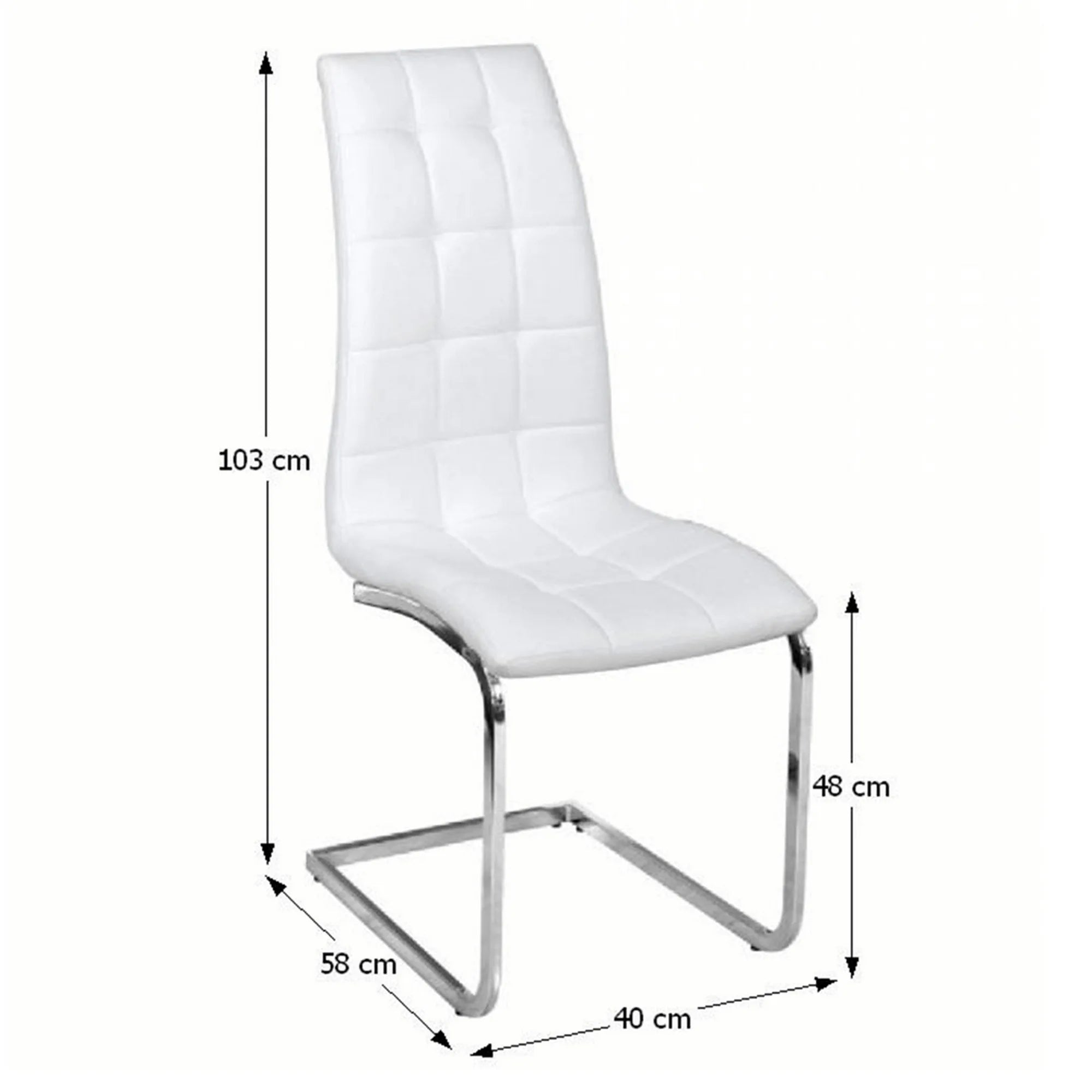 Scaun bucatarie DULCIA, alb/crom, piele ecologica/metal, 40x58x103 cm