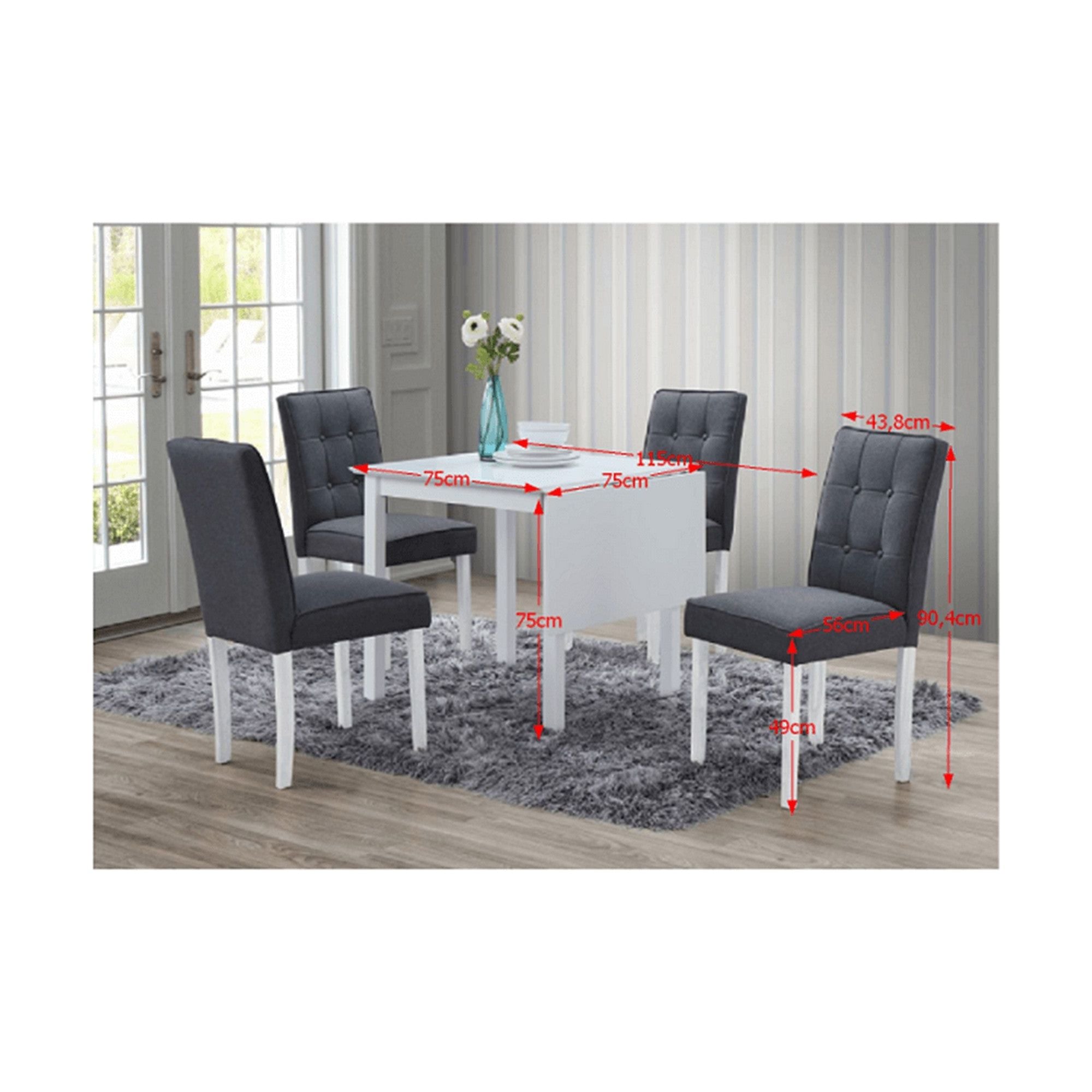Set masa extensibila cu 4 scaune BJORK NEW, alb/gri inchis, stofa clasica/lemn