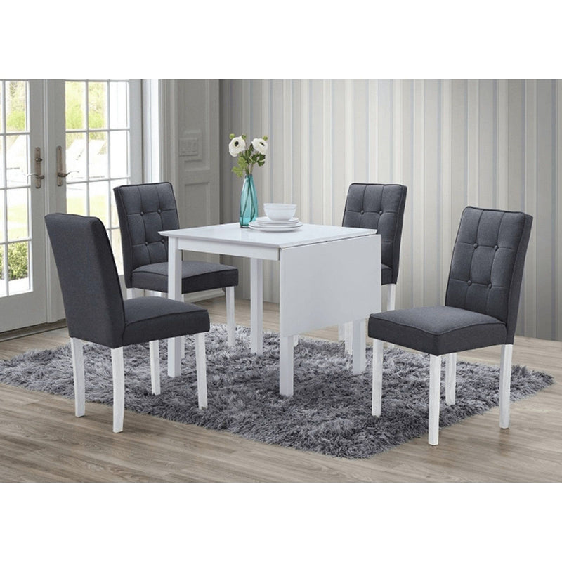 Set masa cu 4 scaune BJORK NEW, alb/gri, stofa clasica/lemn