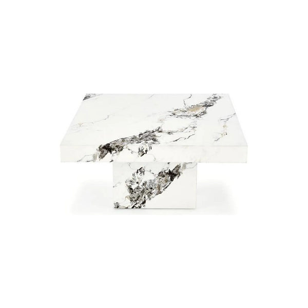 Masuta cafea MONOLIT, alb cu efect de marmura, 80x80x41 cm