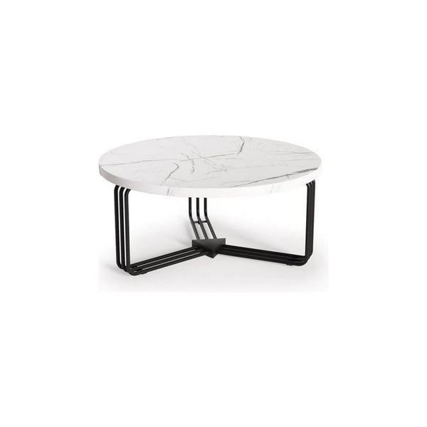 Masuta cafea ANTICA, alb cu efect de marmura/negru, 80x80x36 cm