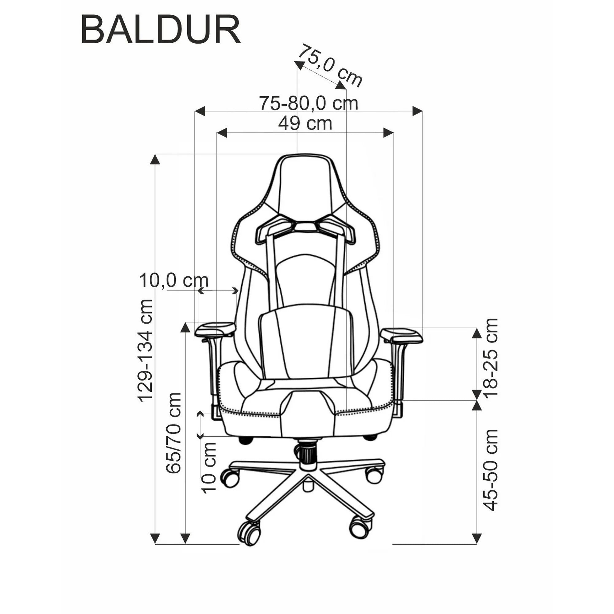 Scaun gaming BALDUR, negru, piele ecologica/metal, 80x75x129/134 cm