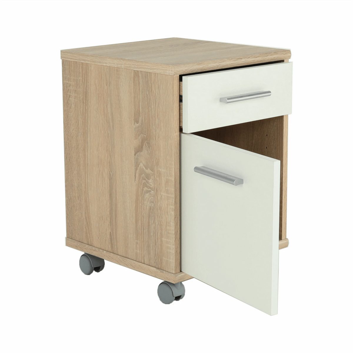 Noptiera JOHAN 2 NEW 07, stejar sonoma/alb, DTD laminat, 39x41x55 cm
