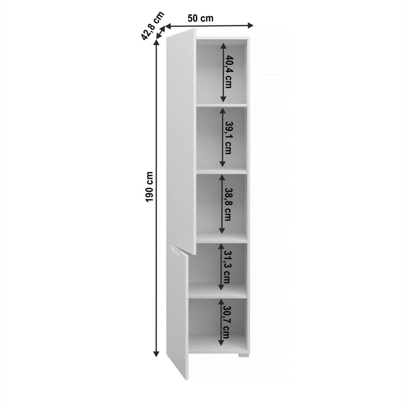 Dulap JOLK, alb, DTD laminat, cu 2 usi, 50x43x190 cm