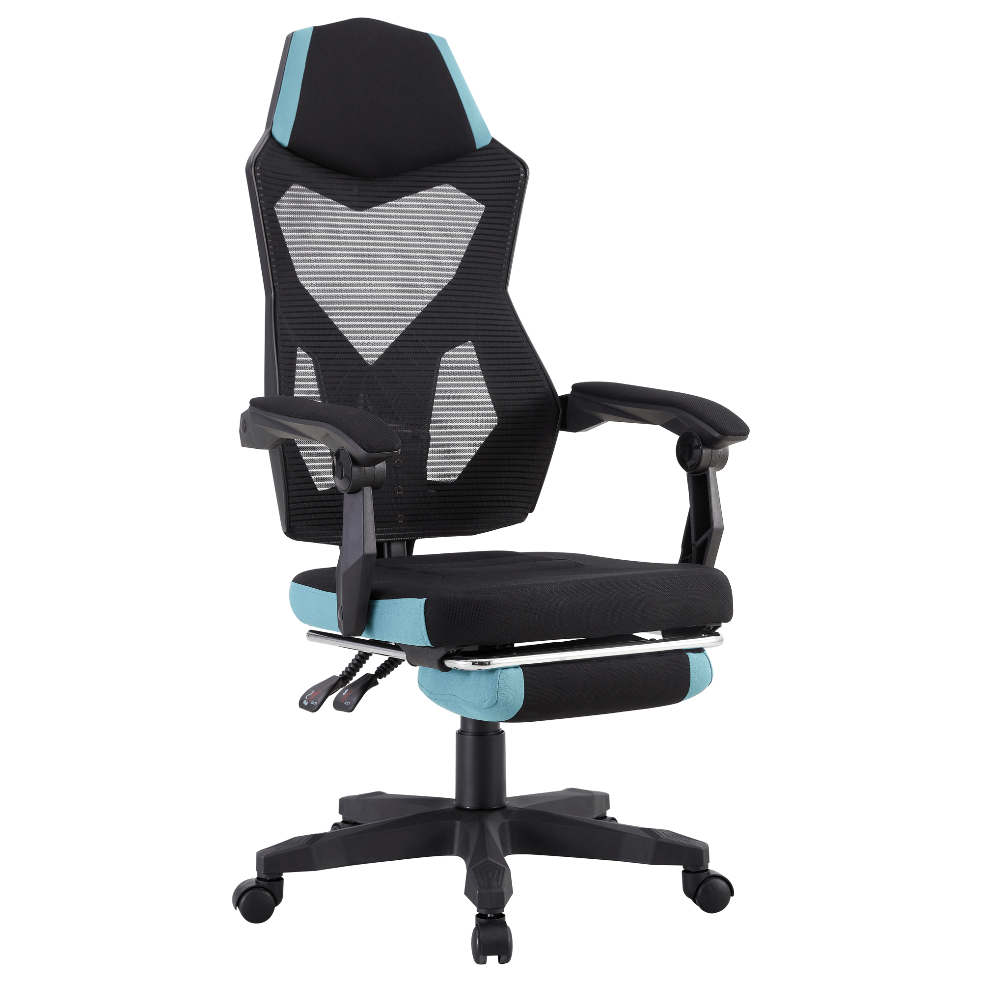 Scaun gaming JORIK NEW, negru/albastru, material textil/plasa, 60x65x108/118 cm