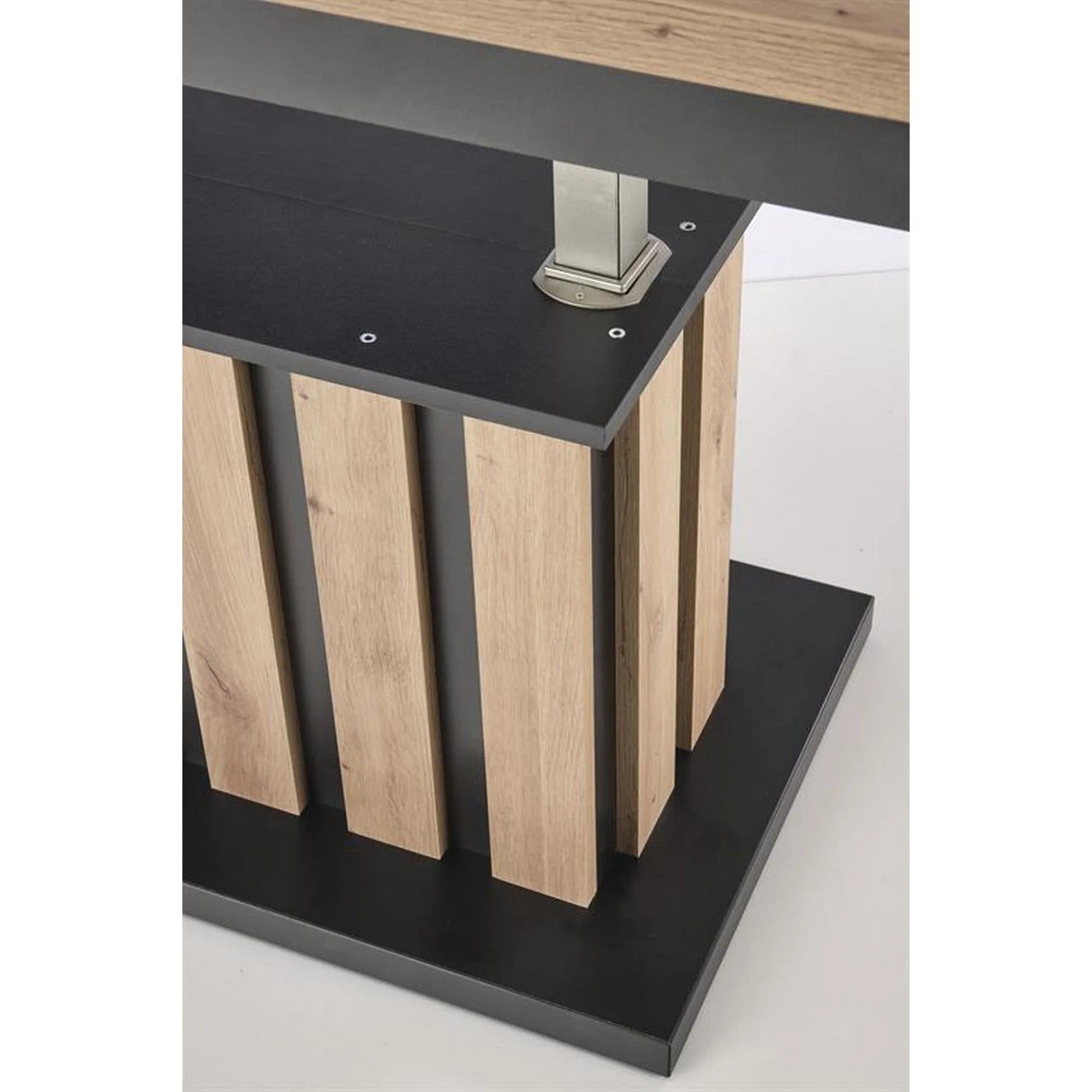 Masa extensibila BARETTI, stejar artisan/negru, PAL furniruit, 130/170x65x65/82 cm