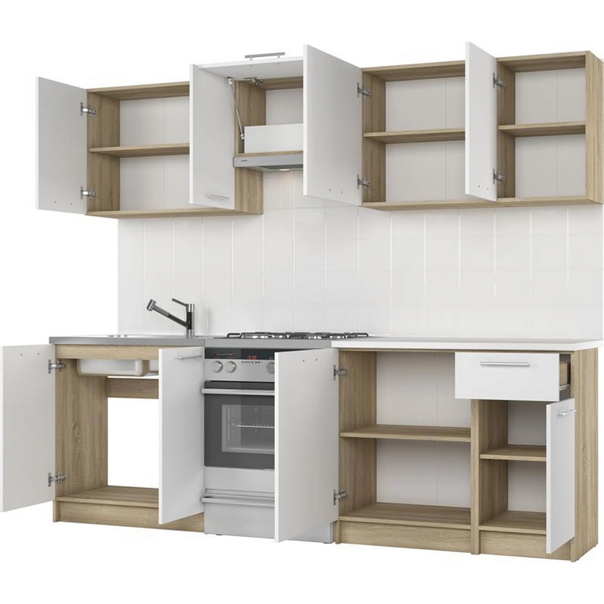 Set bucatarie DARIA, alb/stejar sonoma, PAL laminat, 240 cm