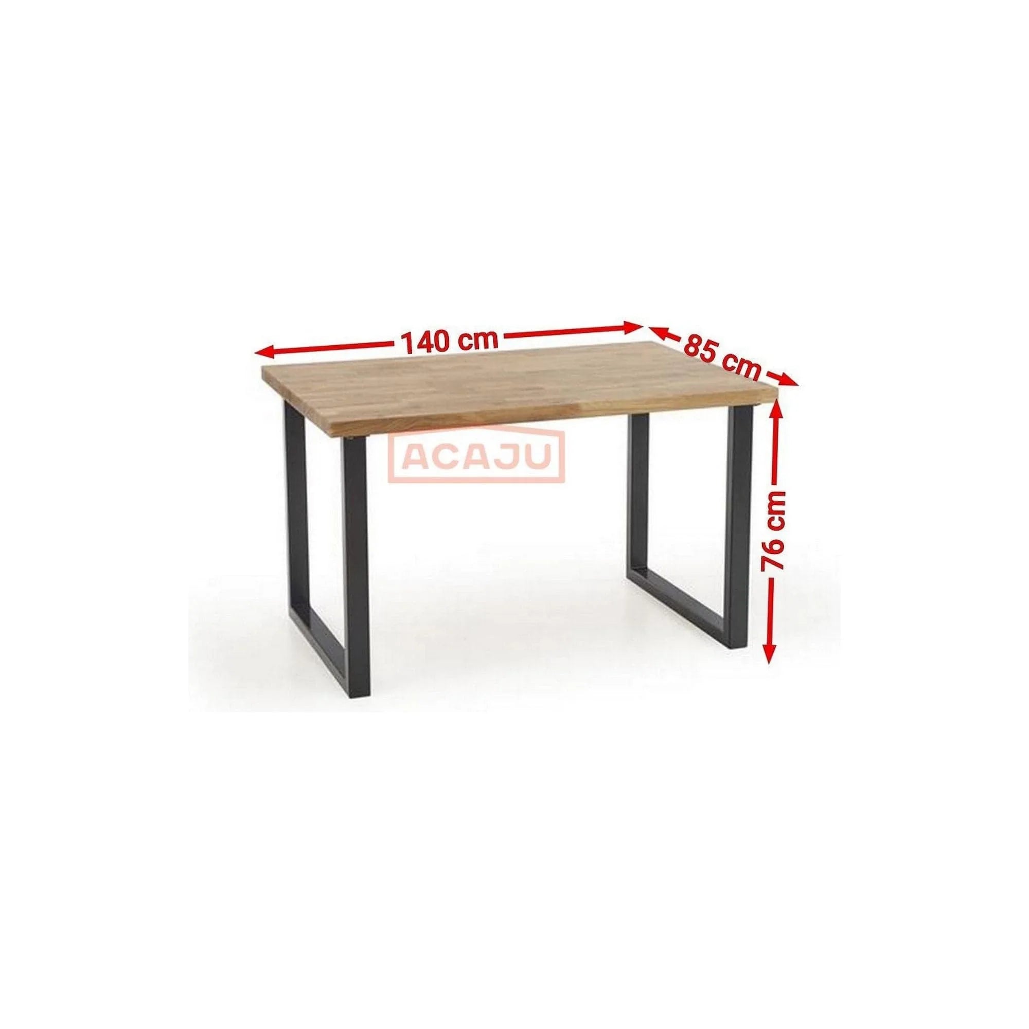 Masa RADUS, stejar/negru, lemn/otel, 140x85x76 cm