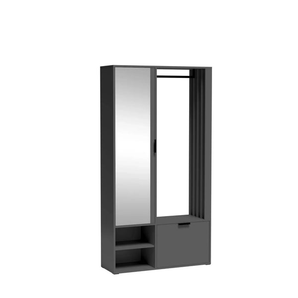 Mobila hol MILO UNI, gri grafit, PAL laminat/metal, 100x33x189 cm
