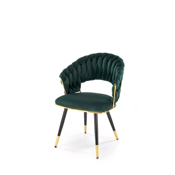 Scaun K551, verde inchis/negru/auriu, stofa catifelata/metal, 62x58x85 cm