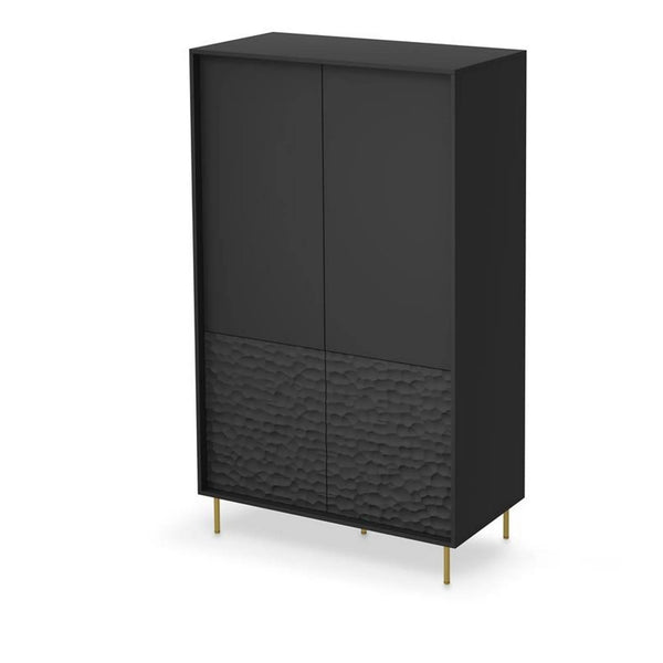 Dulap BULLET S-1, negru/auriu, PAL laminat/metal, cu 4 usi, 90x53x185 cm