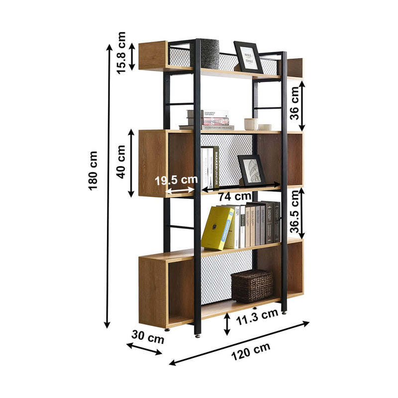 Biblioteca KILIS TIP 3, stejar/negru, PAL laminat, 110x31.7x97 cm