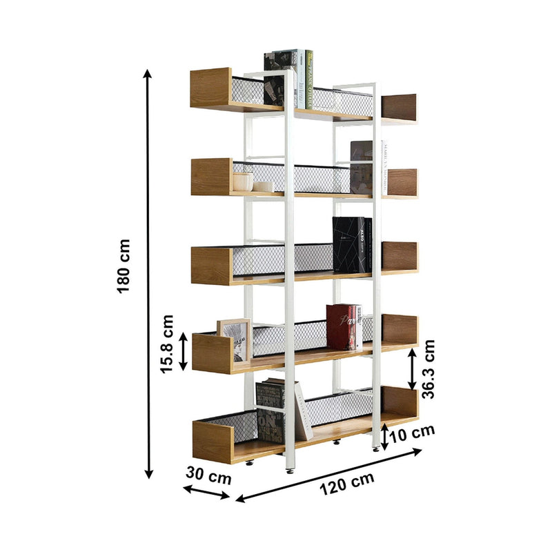 Biblioteca KILIS TIP 2, stejar/alb, PAL laminat, 120x30x180 cm