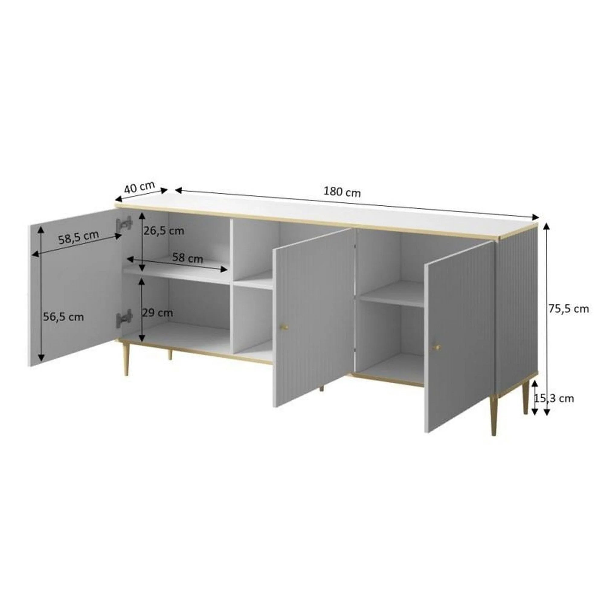 Comoda GLAMOUR, negru/auriu, PAL laminat, 180x40x76 cm