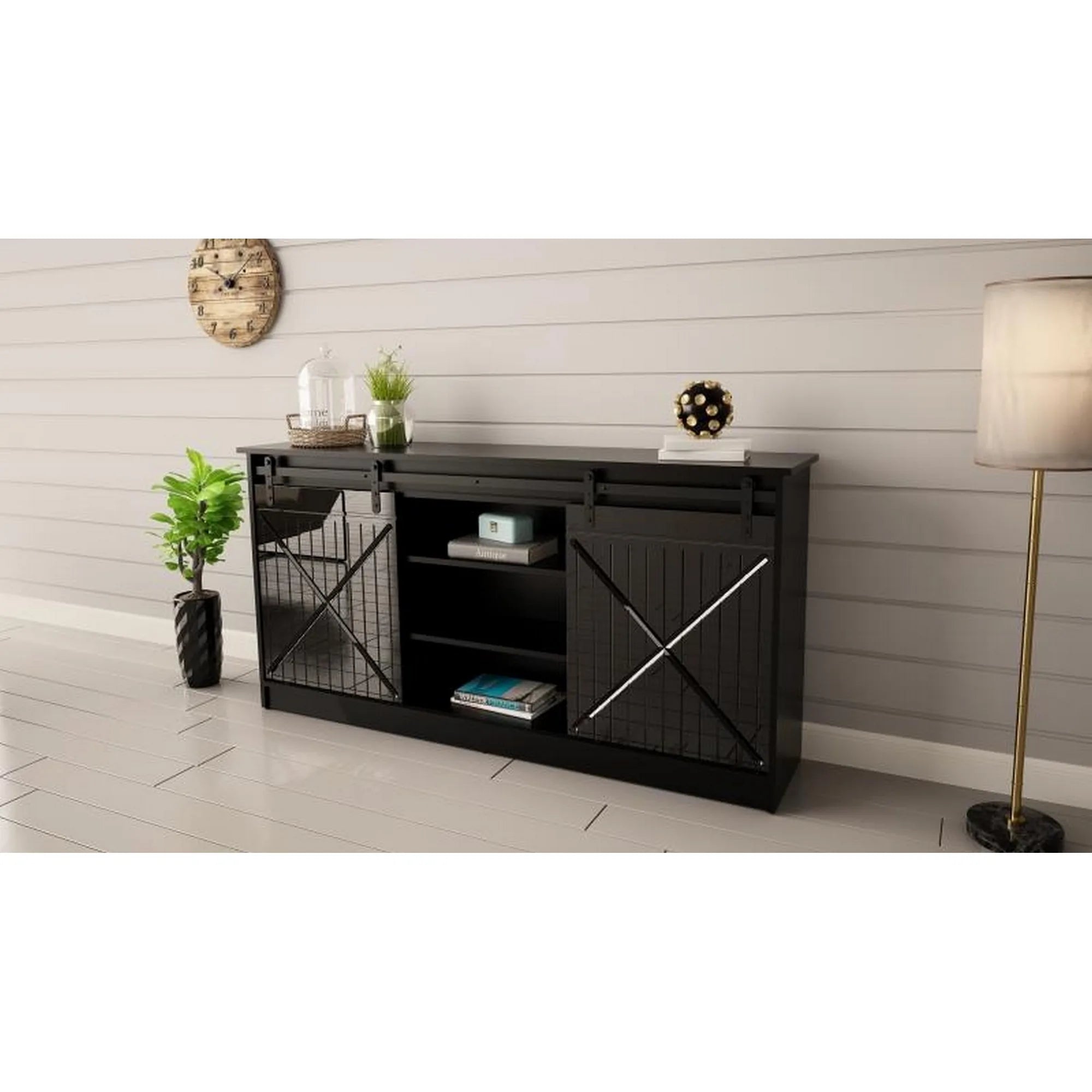 Comoda GRANERO, negru, PAL laminat, 160x35x80 cm
