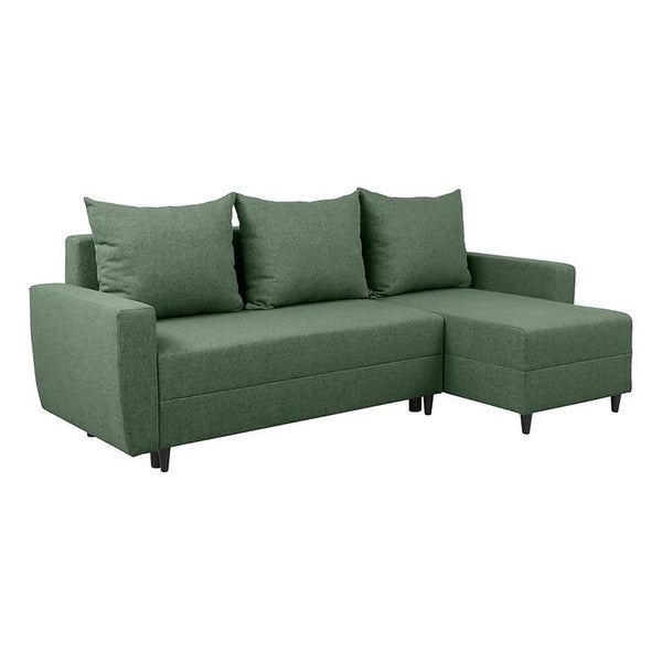 Coltar extensibil MALIN, universal, stofa clasica verde - Neve 34, cu lada depozitare, 230x136x98 cm