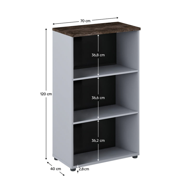 Biblioteca KLAUDIUS TIP 4, alb/gri beton, DTD laminat, 70x40x120 cm