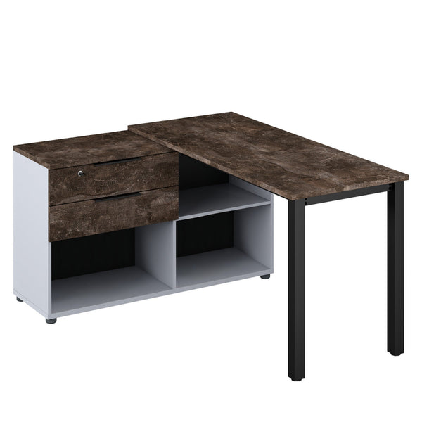 Birou de colt KLAUDIUS TIP 8, maro cu efect de marmura, DTD laminat, 140x120x76 cm