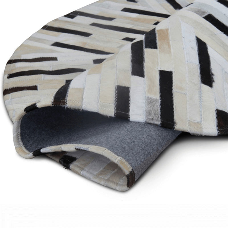 Covor PIELE DE VITĂ TIP 8, 200x200 cm, form rotunda, piele/material textil, negru/bej/alb