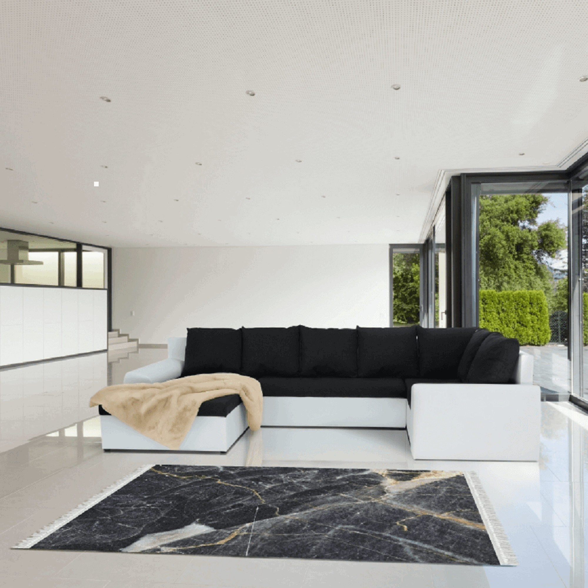 Covor RENOX TYP 1, 80x200 cm, forma dreptunghiulara, poliester, negru cu efect de marmura