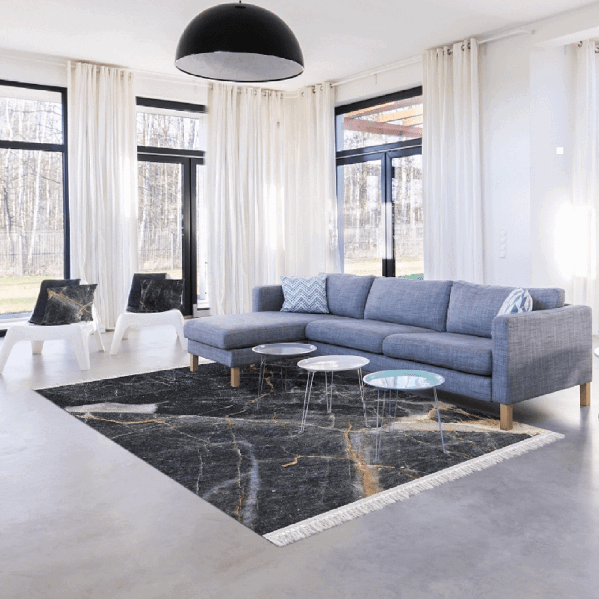 Covor RENOX TYP 1, 80x200 cm, forma dreptunghiulara, poliester, negru cu efect de marmura