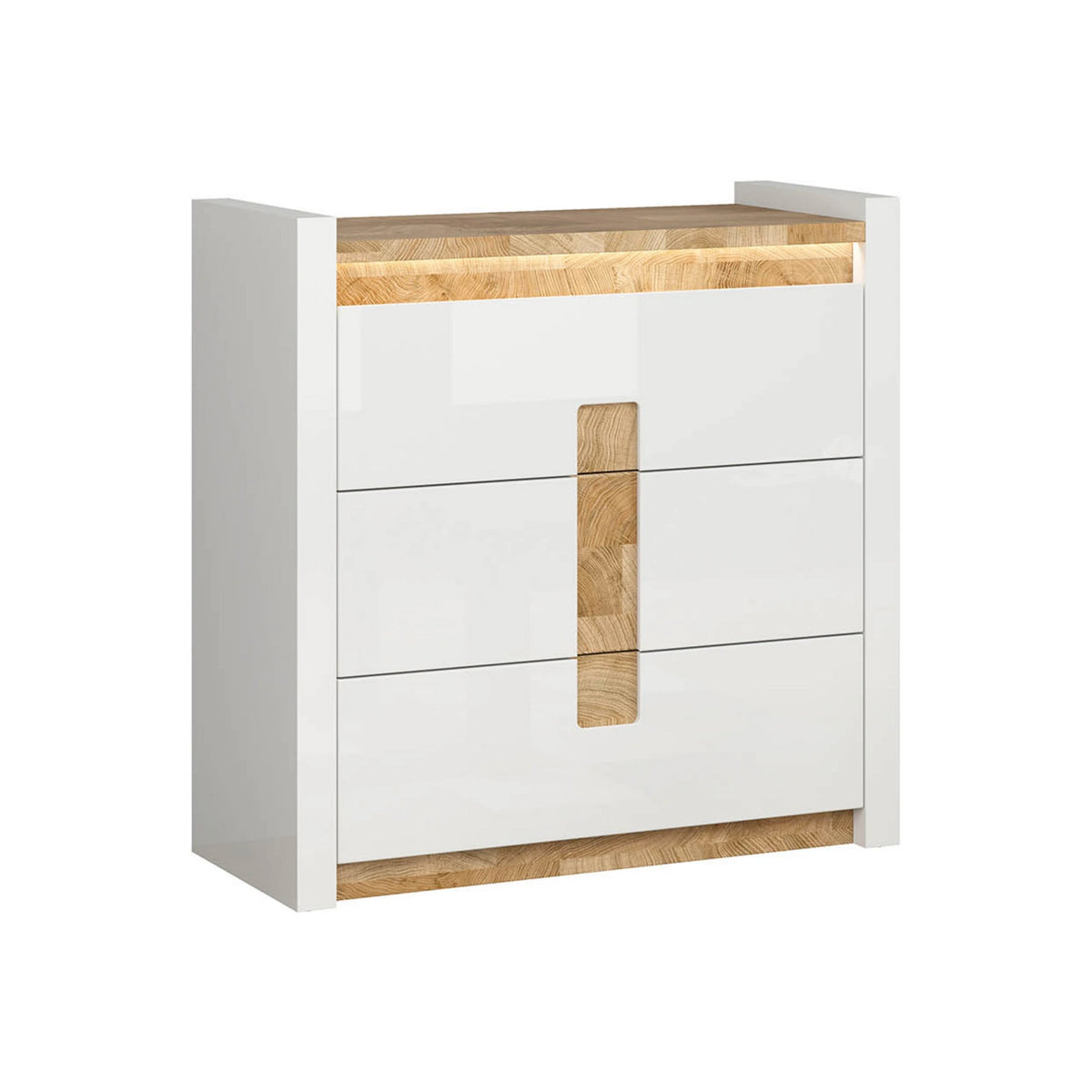 Set dormitor ALAMEDA, alb/stejar, pat 140x200, dulap cu 3 usi si 2 sertare, comoda si noptiera