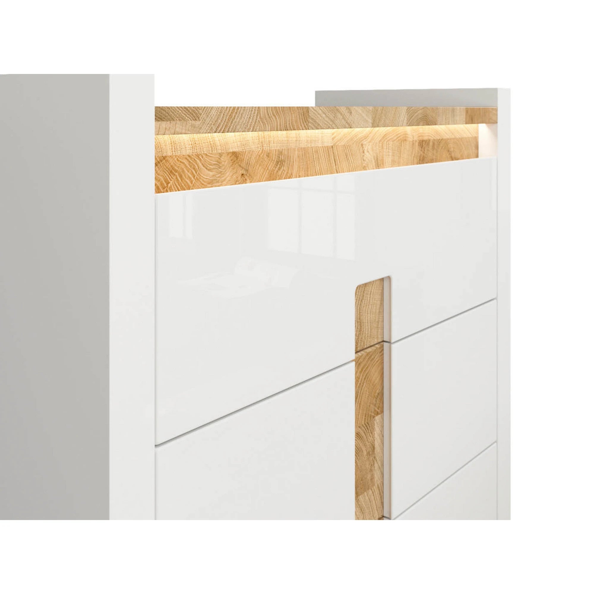 Set dormitor ALAMEDA, alb/stejar, pat 140x200, dulap cu 3 usi si 2 sertare, comoda si noptiera