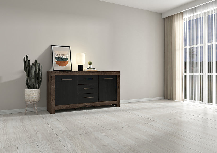 Comoda BALIN, negru/stejar, PAL, 160x45x85 cm