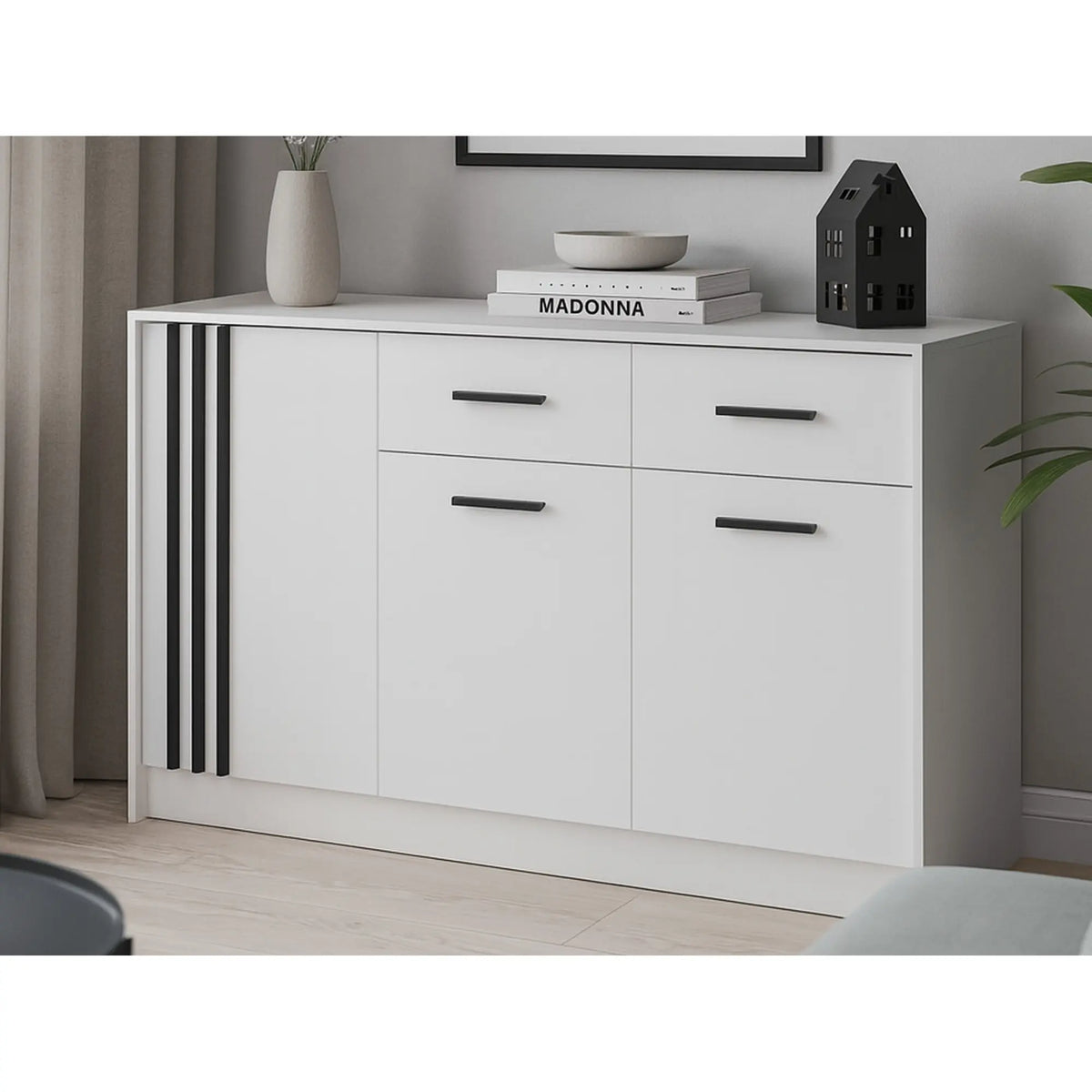 Comoda CANADA CD24, alb/negru, PAL laminat, 150x42x94 cm