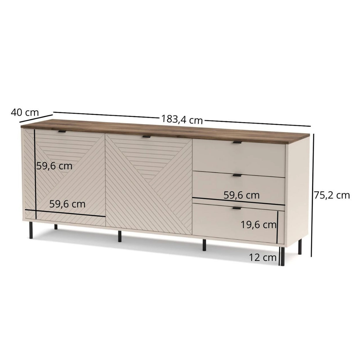 Comoda moderna living EVO, casmir/stejar, PAL laminat, 183x40x75 cm