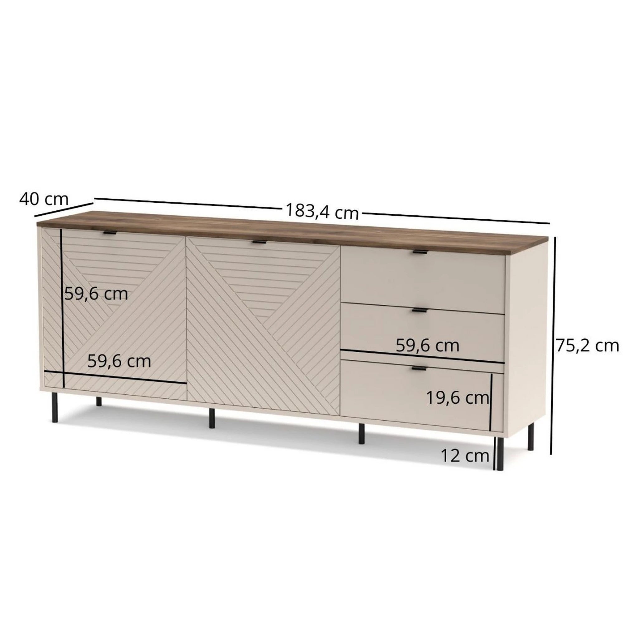 Comoda moderna living EVO, casmir/stejar, PAL laminat, 183x40x75 cm