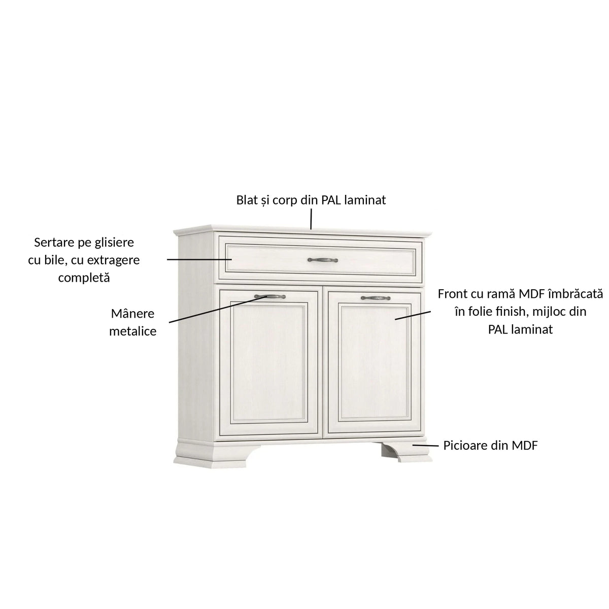 Comoda TIFFANY, crem, PAL laminat, 94x37x90 cm