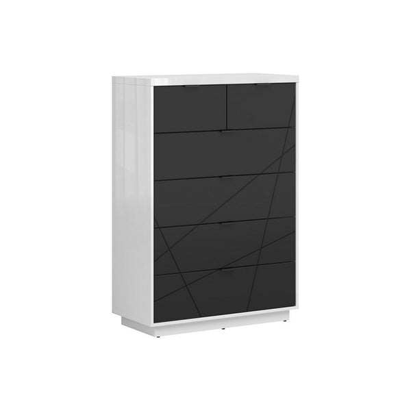 Comoda FORN, alb lucios/negru mat, PAL, 90x42.5x130.5 cm